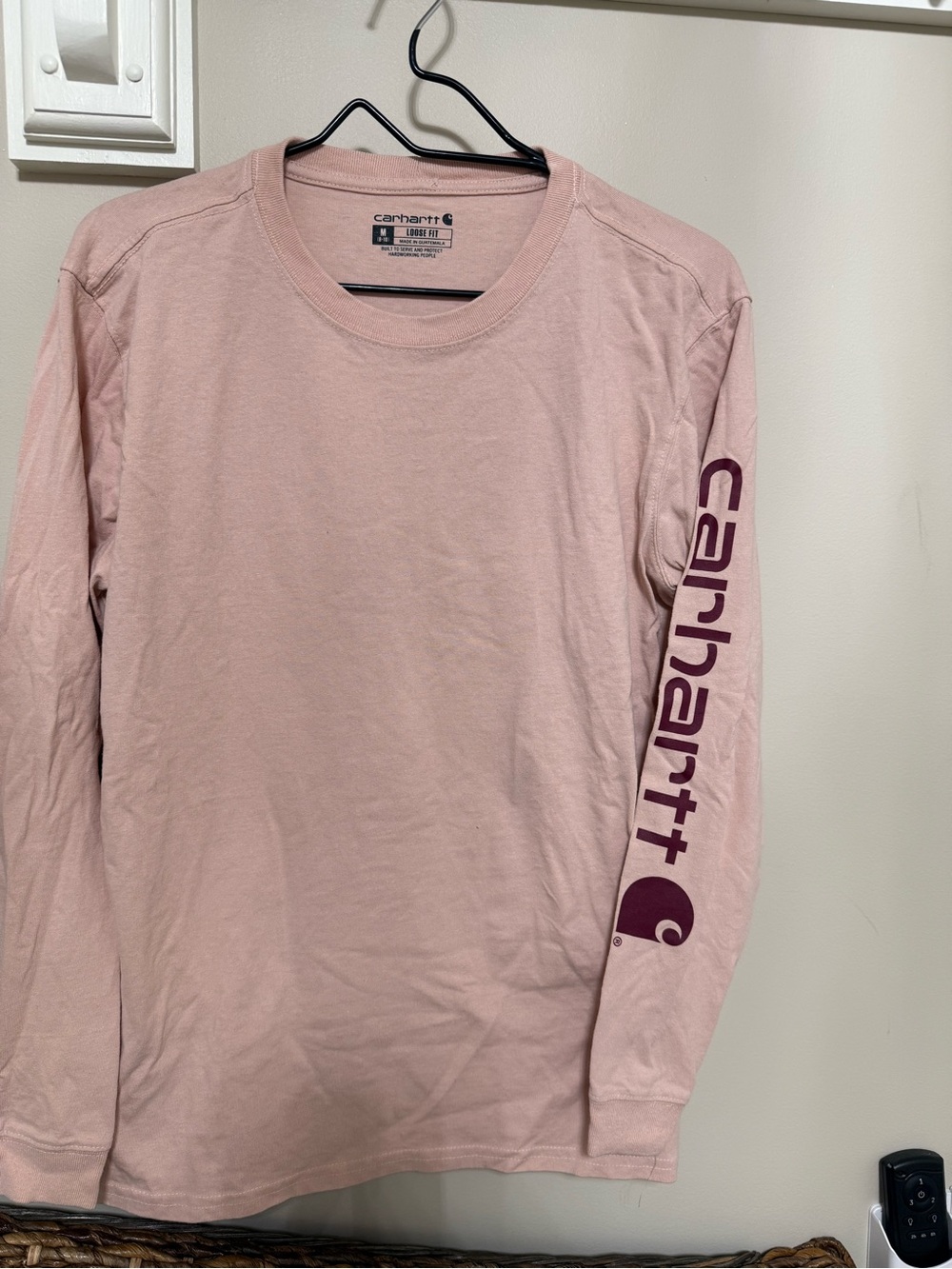 Carhartt Men’s Long Sleeve Tee - Dusty Rose with Burgundy Sleeve Logo